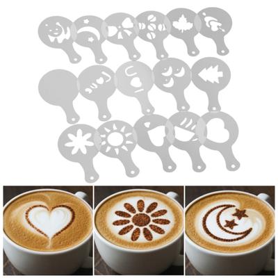 Juego de 16 Piezas de Moldes para Arte Latte de Café con Mango Antideslizante Plantilla Espesada para Arte Latte para Capuchino Chocolate Caliente Decoración de Pasteles Fácil de Limpiar Regalo para Barista