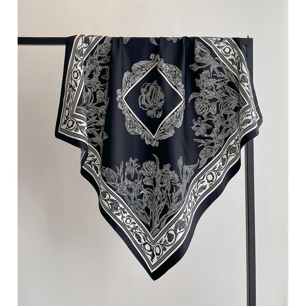 Luxury Print Silk Scarf Women Satin Hijab Scarves Pareo Bandana Female Shawl Wrap Headband Foulard 90*90Cm Summer Bufandas