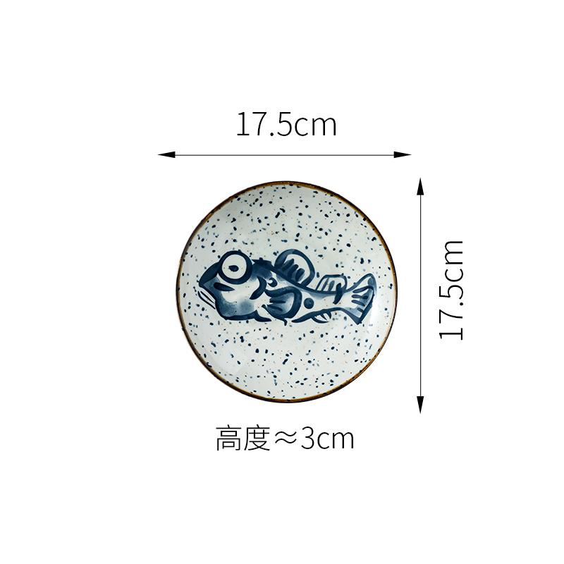 1pcs Ceramic Circular Dish Home Sushi Plate Japanese Seafood Dessert Plate Underglaze Colour Household Items Dinner Plates Set