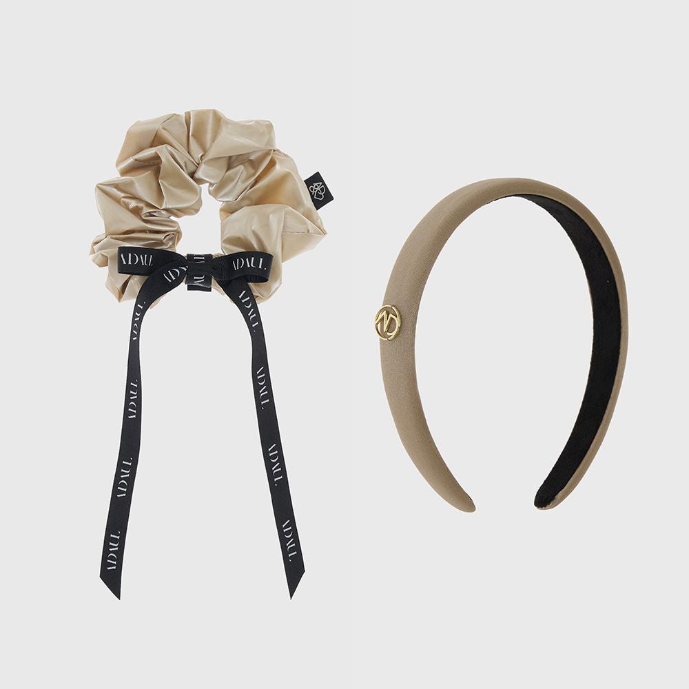 Adaul Qia Ribbon Scrunchie & Hairband Set - Beige