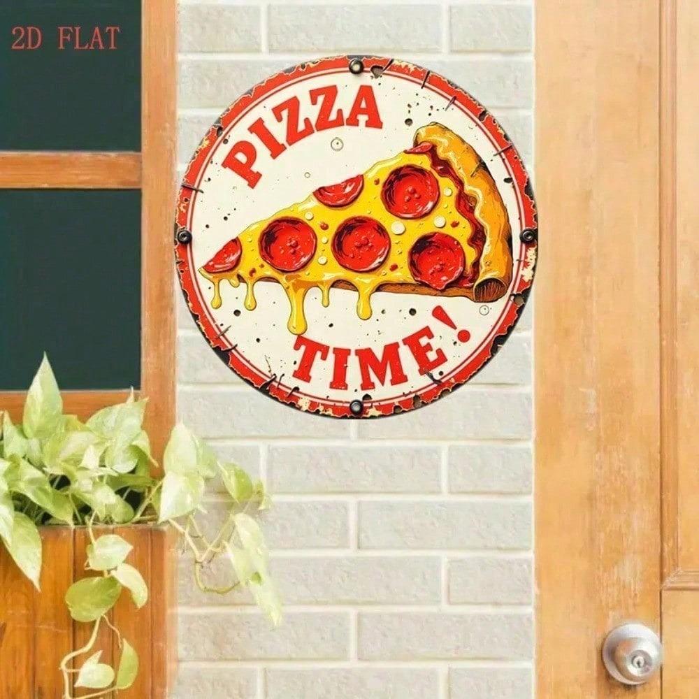 Vintage Retro Pizza Lover 8 Inch Round Tin Sign Pepperoni Cheese Slice Metal Wall Art Kitchen Restaurant Man Cave Decor