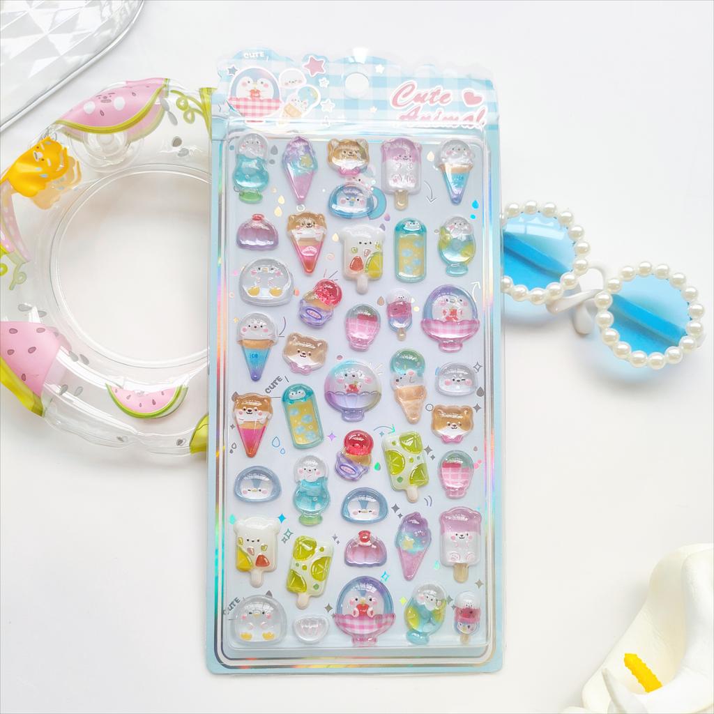 Fun Animal Tea Time Embossed Stickers - Rabbit Cat Afternoon Tea Sweet 3D Decor for Journal Diary DIY Kawaii Materials