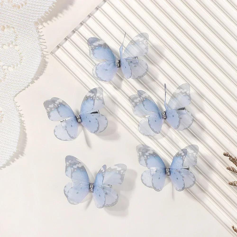 

5pcs/set Cute Mesh Double-layer Simulation Butterfly Hairpins for Lovely Girls Princess Colorful Gradient Headwear Hair Clips