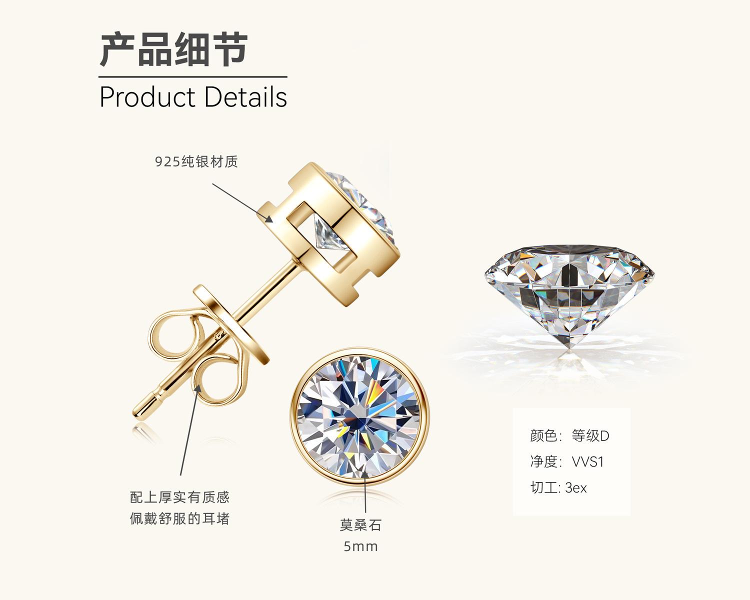 

Silvere Glam Популярные серьги-пусеты с муассанитом S925 стерлингового серебра для женской моды и универсальности 925 silver