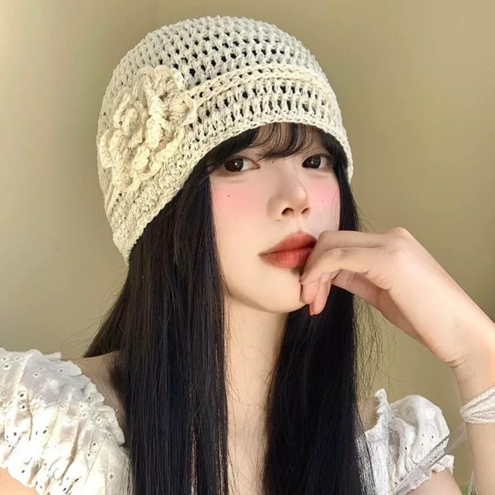 Hollow Flower Knitted Caps Hand-woven Beanies Cap Korean Sequin Crochet Hat  Streetwear