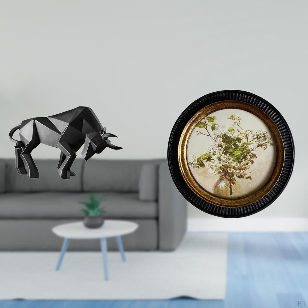 Modern Resin Bull Figurine And European Antique Embossed Photo Frame Ornate Wall Hanging Display for