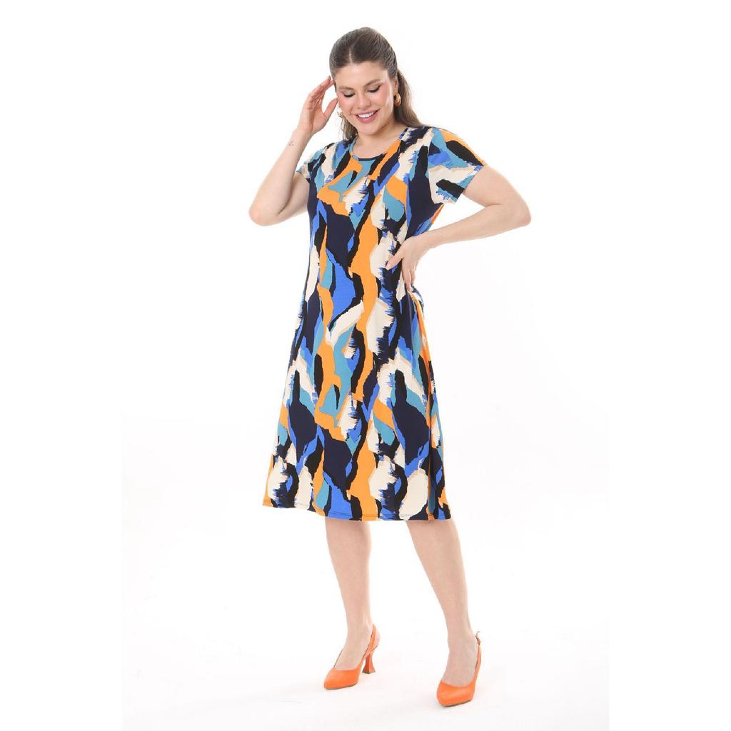 Women's Blue Green Maze Pattern Midi Dress