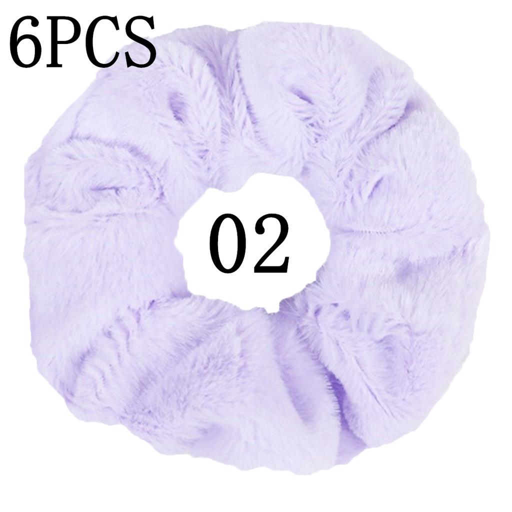 6pc Hair Scrunchies Furry Elastic Band Women Girl Ponytail Holder Rubber Ties Accessories Plush Faux Fur Soft Chiffon Headband