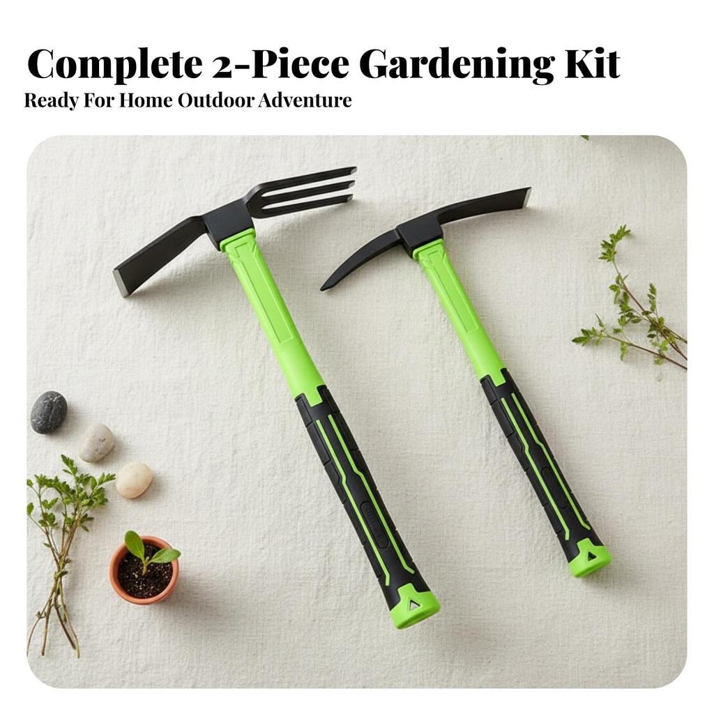 2 Pieces Garden Hoe with Cultivator Fork Sturdy Tool Secure Grip for Weeding