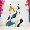 Women S Plus Size Furry Trim V Neck Long Sleeve Abstract Print A Line Midi Dress