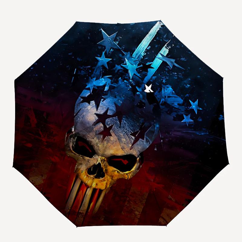 

1pc Punisher Skull Automatic Umbrella - 8-Rib Portable Folding Black Iron Frame for Outdoor, Beach, Travel, Beach Umbrella,103
