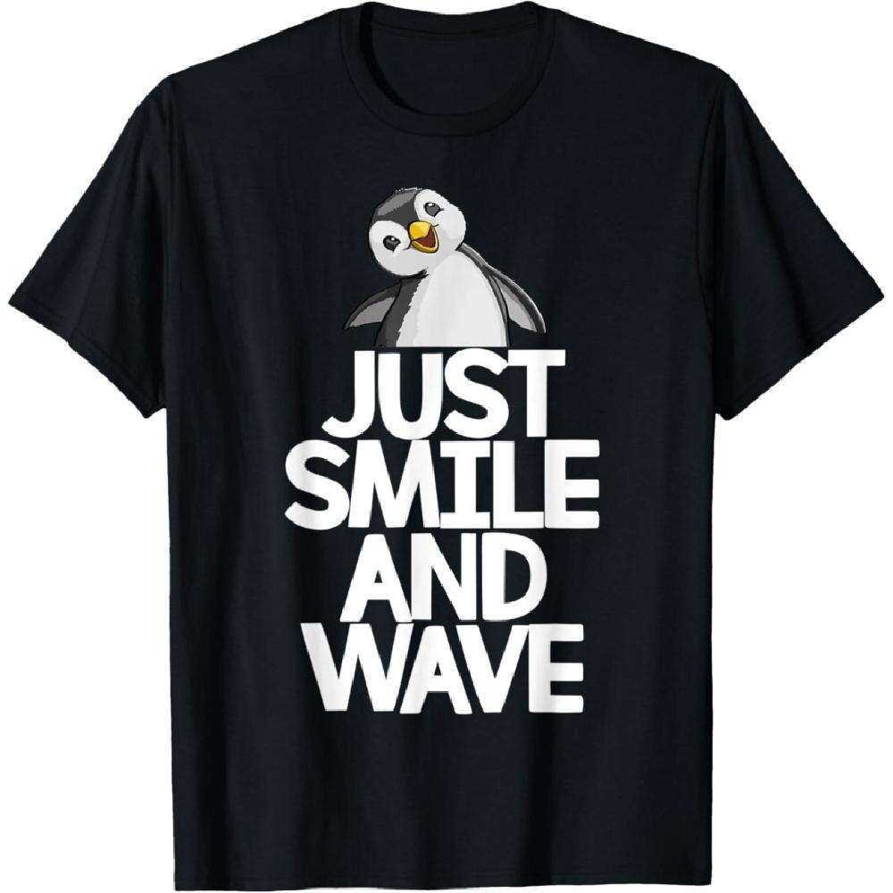 

Просто улыбнись и помаши Пингвин Футболка Женская Пингвин Футболки Птицы Футболка XXXXXL чёрный