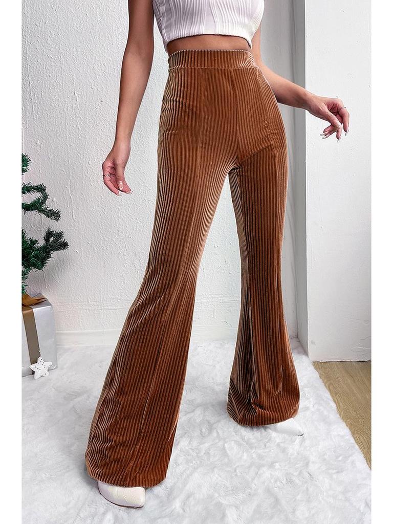 High-Waisted Corduroy Flare Pants - Casual Wide-Leg Long Trousers for Women (Autumn/Winter Collection)