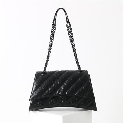 First Layer Cowhide Women's Bag 2025 New Origami Texture Hand Grab Chain Hourglass Bag Shoulder Messenger Bag