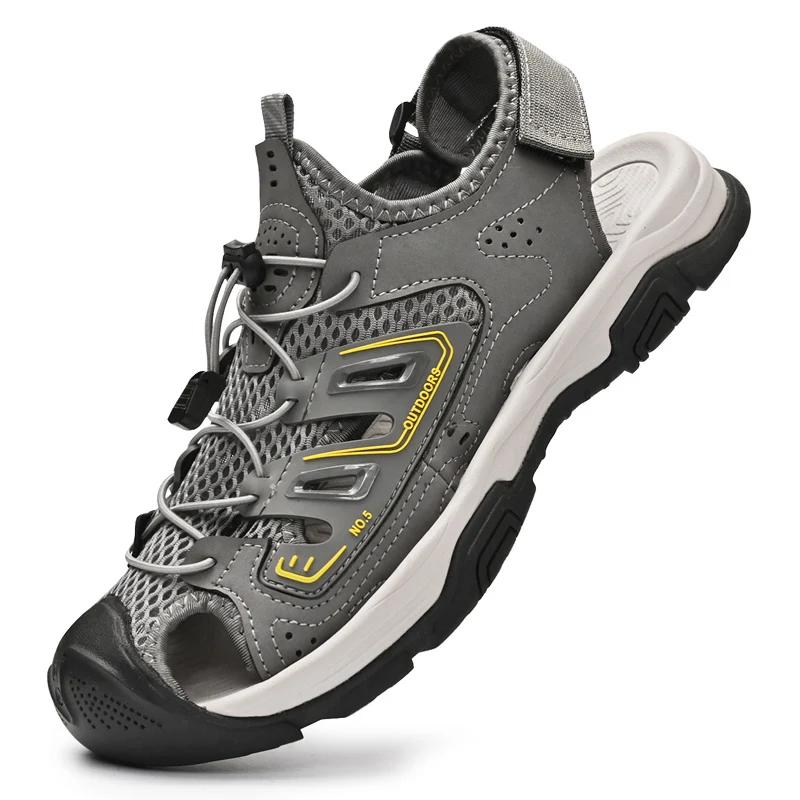 

Fashion Summer Men Flat Designer Outdoor Shoes High Quality Comfy Casual Leather Sandals Antiskid Lightweight Beach Shoes Plus Size38-46 46 серый