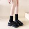 Cowhide Version~ Thick-soled Heightened Loafers, Women's British Style Small Leather Shoes, One Pedal, Genuine Leather, Black Thick Heel Jk Single Sho