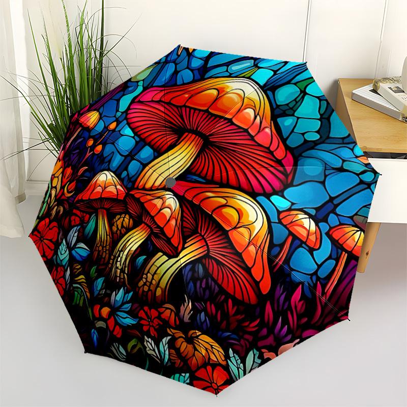 1pc Mushroom Garden Compact Travel Leisure Umbrella, Automatic Folding Lightweight Windproof 8-Bone Reinforced Design, Portable for Backpack