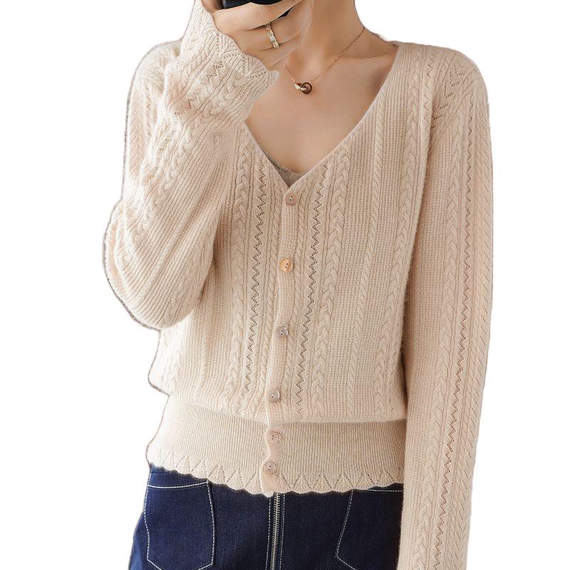 2025 Spring V-Neck Long Sleeve Knit Loose Cardigan