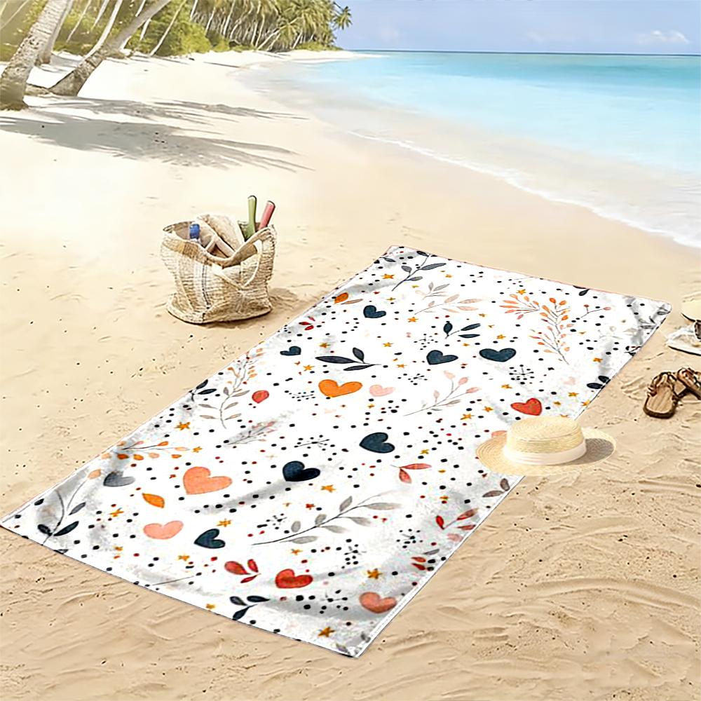 Colorful Hearts and Floral Pattern Towel Beach towel quick-drying for travel outdoor sports jogging beach and swimming