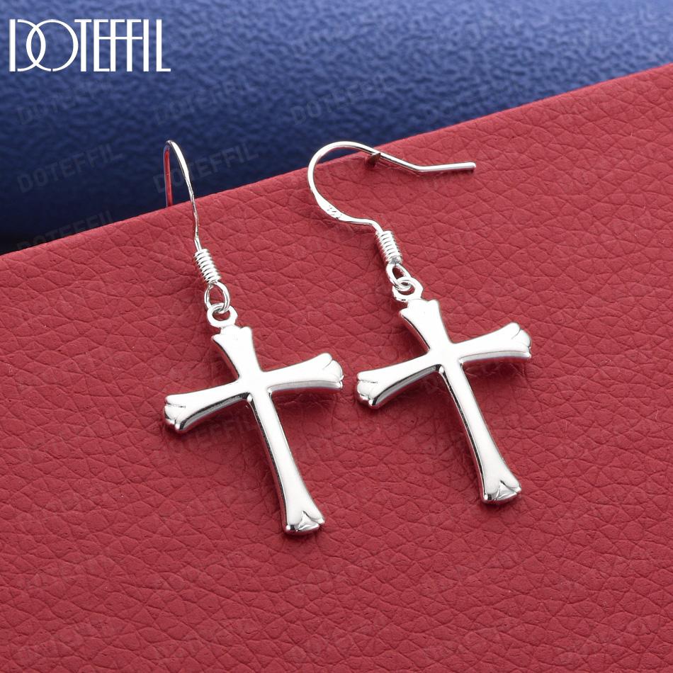 925 Sterling Silver Cross Pendant Earrings - Beautiful Gift Jewelry 4.20*1.80cm