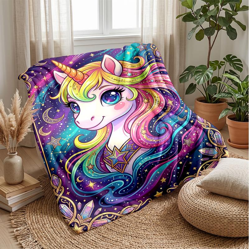 Celestial Unicorn Moon blanket Personalized Name Flannel Blanket Soft Cozy Plush Throw for Sofa Bed Lightweight Home Decor