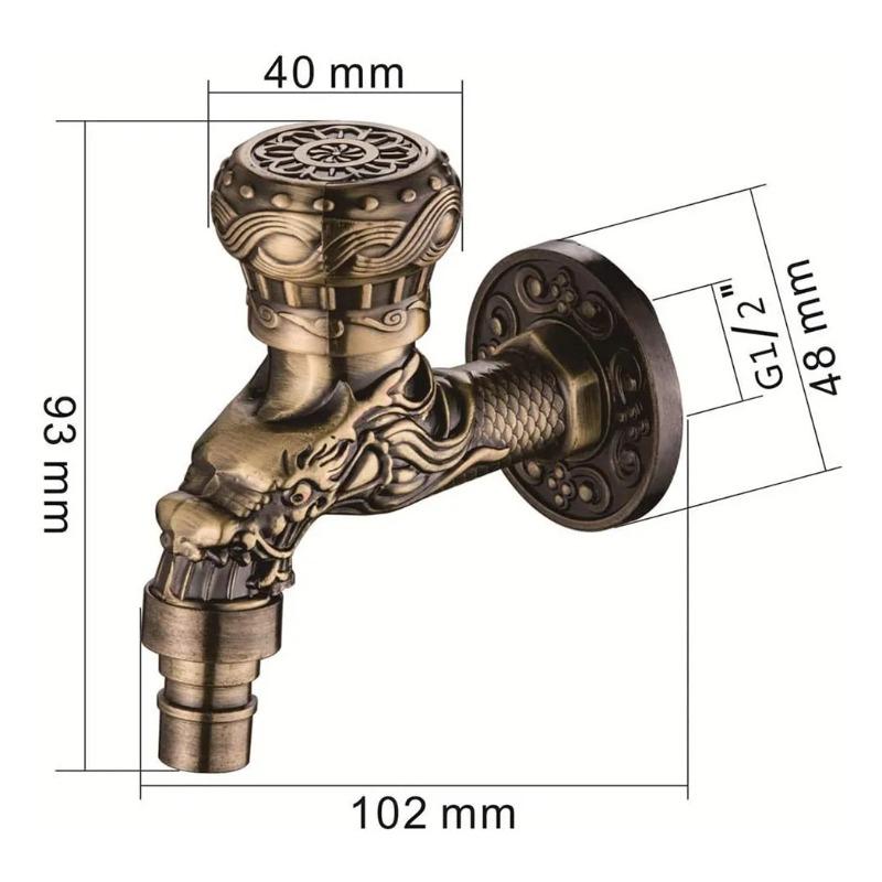Garden Antique Bronze Dragon Bibcock, Wall Mounted Outdoor Water Tap with Zinc Alloy Decorative Design
