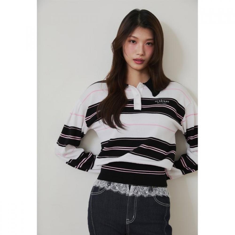 EGOIST Stripe Collar Knit Top  Es2okl02 