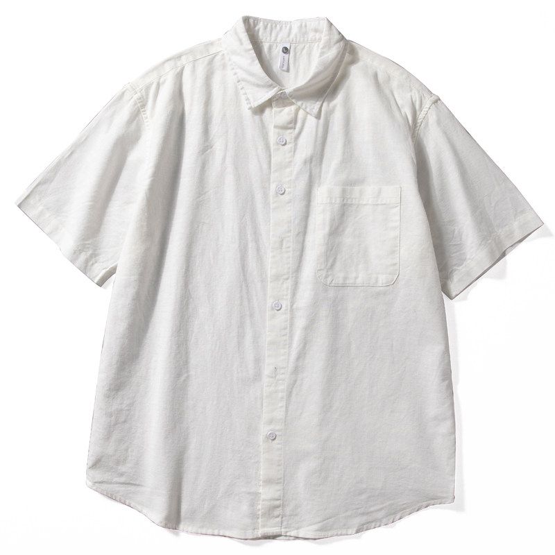 Linen Shirt Men's Short-Sleeved Summer Thin Breathable Chinese Style Linen Top Solid Color Casual Loose Cotton and Linen Shirt