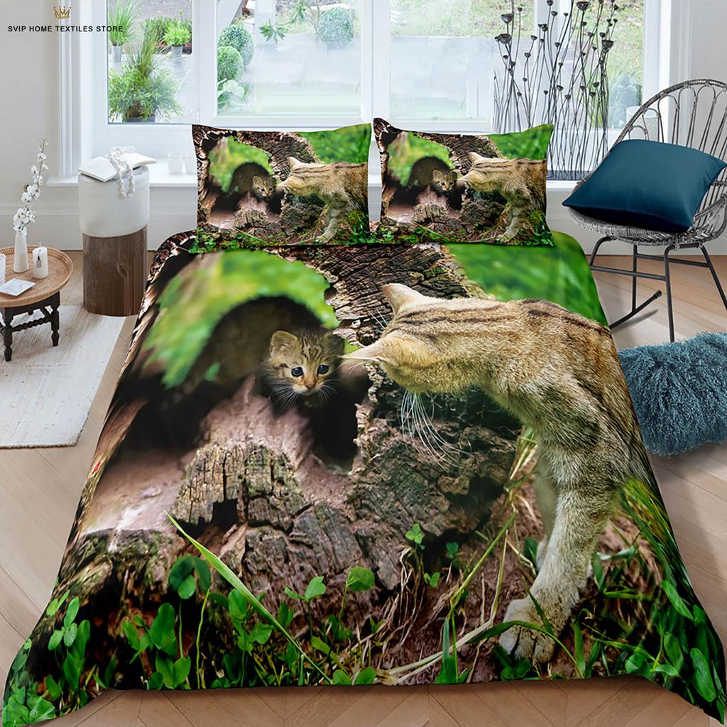 Comforter Cartoon Cute Cat 3D Printed Machine Washable Bedding Set Kids Gift 3 Pieces