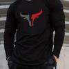 Men's Loose Fit Plus Size Comfortable Casual Sports Bull Pattern Printed Round Neck Long Sleeved T-shirt Top