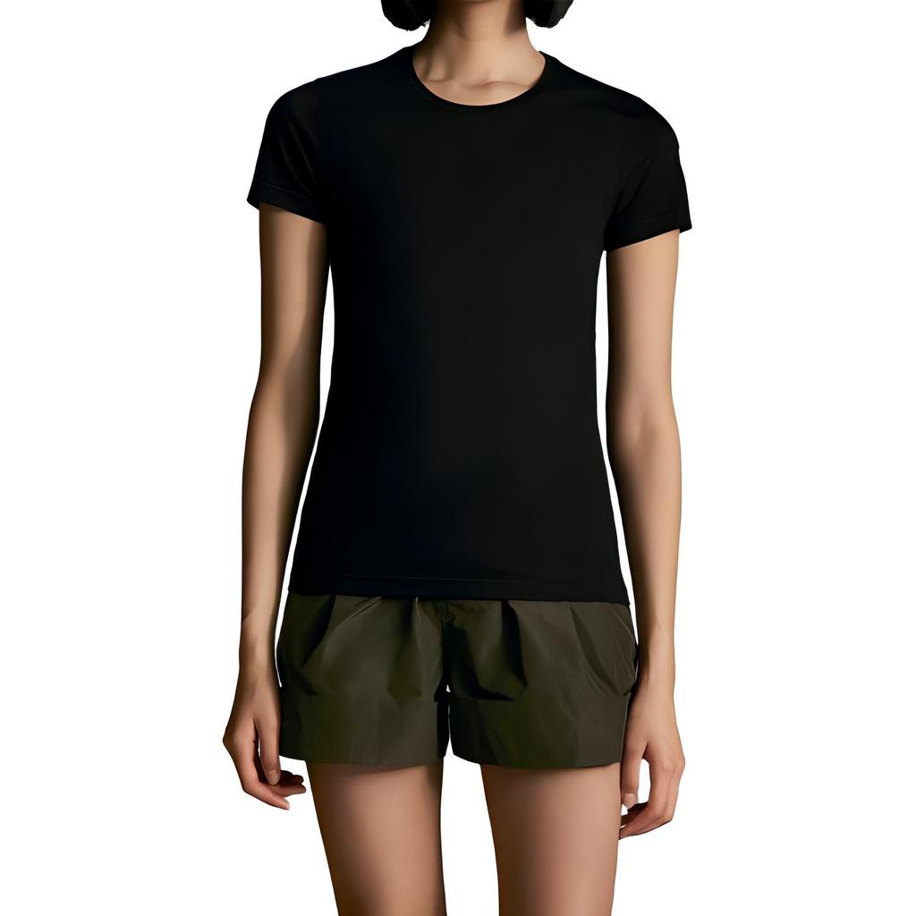 Moncler Round Neck Pullover Short Sleeve T-Shirt Women T-Shirts Black 8C73200V8058999