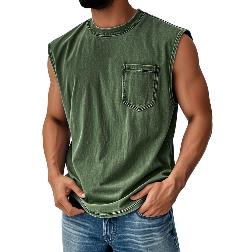 Men's Summer Solid Color Pocket Sports Vest Men's Sports Casual Vest