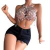 Women Hollow Out Crystal Halterneck Bras Rhinestones Tassels Body Jewelry Camisole Crop Top Chest Chain Party Outfit