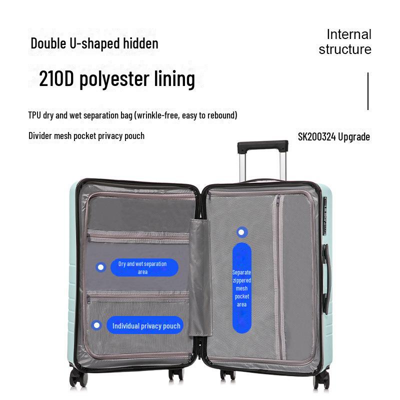 Yongsheng Front-Open 20" Suitcase with Universal Wheels, Password Trolley, and Large Capacity 24" Zipper Suitcase for Students