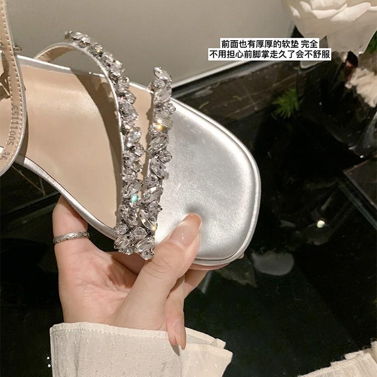 Rhinestone with open-toed thick high-heeled sandals women's wedding shoes