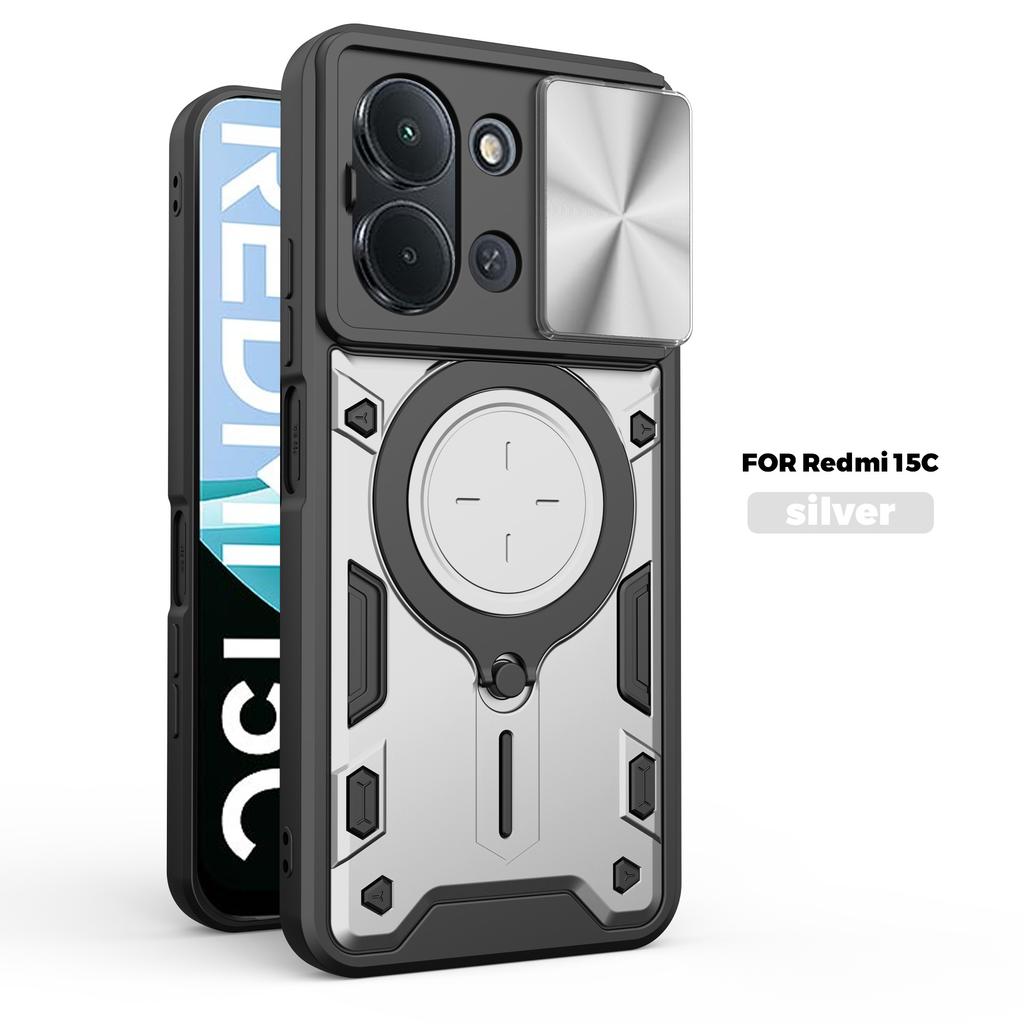 Dla Redmi 15C 171MM/Redmi 15C 173MM Obrotowa Przesuwana Osłona Obiektywu Magnetyczne Etui Ochronne na Telefon