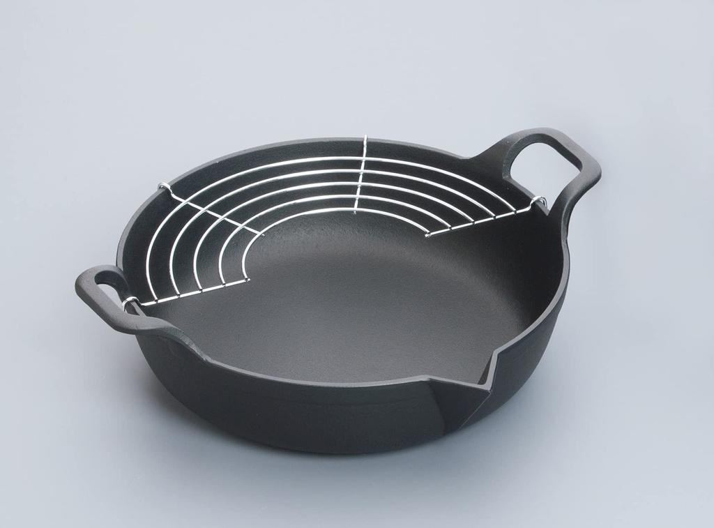 Iwachu Tempura Pot Black Inner Diameter 24cm Nanbu Ironware Tempura Pot Flat Bottom 25 25101
