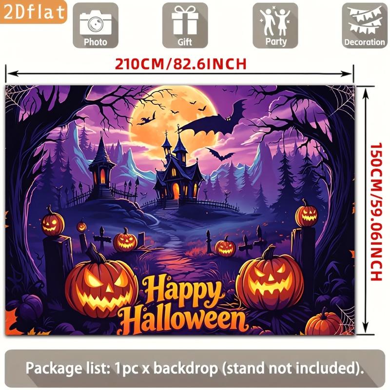 Two-dimensional Flat Banner 1 Piece Party Banner Purple Moonlight Haunted Castle Pumpkin Halloween Background Cloth