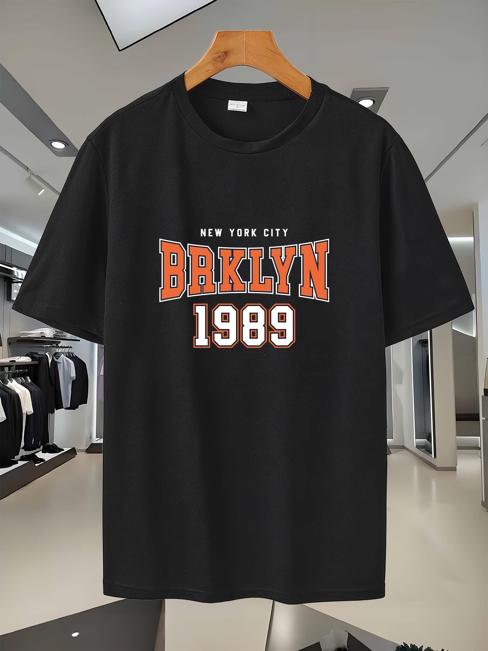 57C Breathable Mesh Short Sleeve T-shirt - Sporty Casual Round Neck Tee with Brooklyn 1989 Graphic Print XXXXL