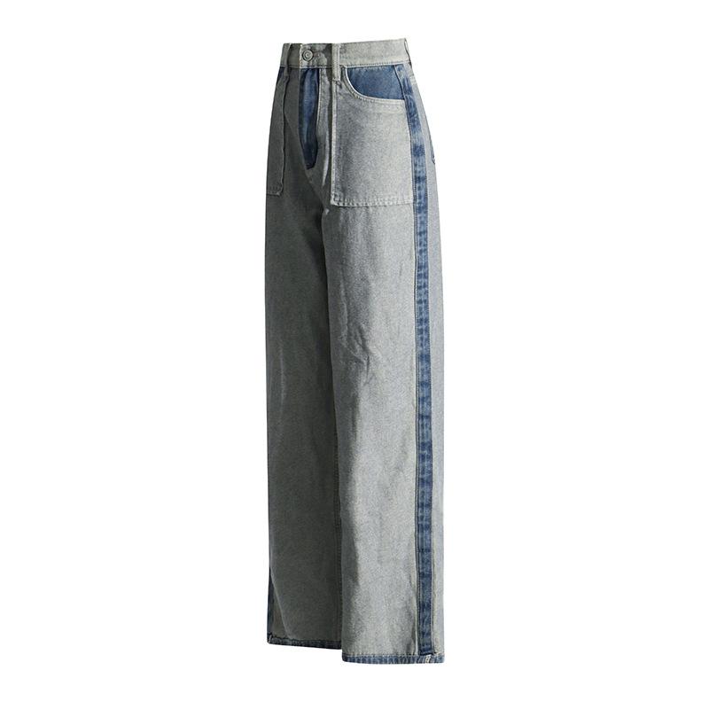 Fashion Temperament Jeans, Trousers, Women's Spring New Products, Casual Splicing, Contrasting Color Design, Straight Jeans