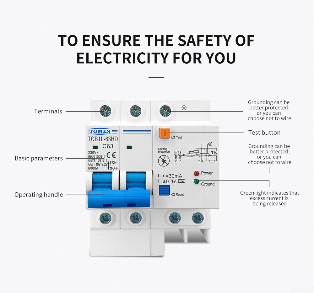 SPD Surge Protector Arrester 2 Pole DZ47LE Circuit Breaker
