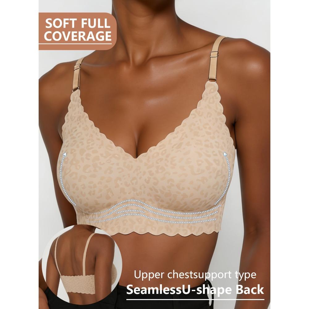 Women Leopard Print Sexy Wireless Bra, Soft Skin-Friendly Anti-Sagging Comfortable Lingerie