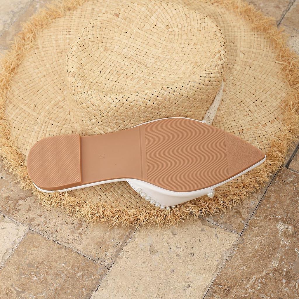 Elegant French-Style Pearl Pointed-Toe Women's Summer Sandals