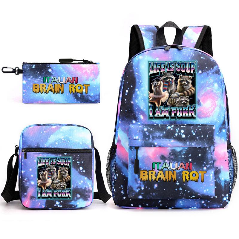 School Bag Tongtongsahur Cartoon Abstract Shanhaijing Primary School Students and Teenagers Backpack Three-piece Set L