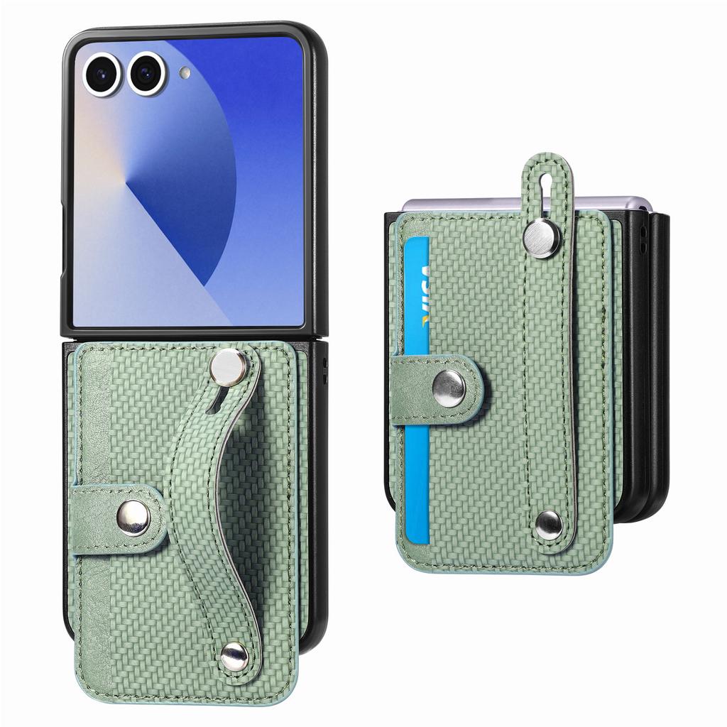 Luxury Cards Solt Wallet Wristband Carbon Fiber Leather Case for Samsung Galaxy Z Flip 8 7 FE 6 5 4 3 Shockproof slim fit Cover
