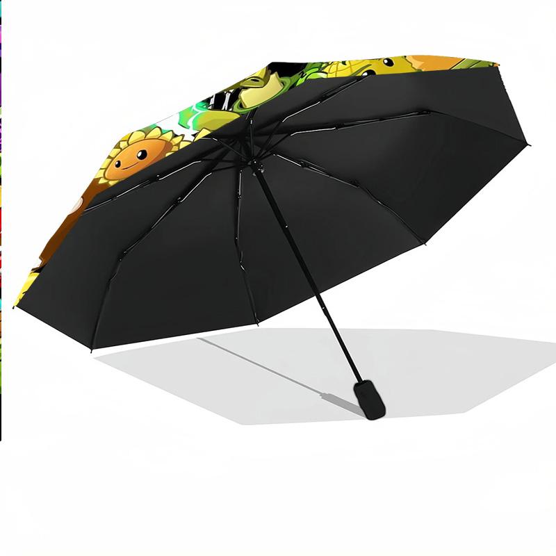 Windproof Folding Umbrella, 8‑Rib Auto Open Close Plants Vs. Zombies Umbrella for Rain Sun Protection
