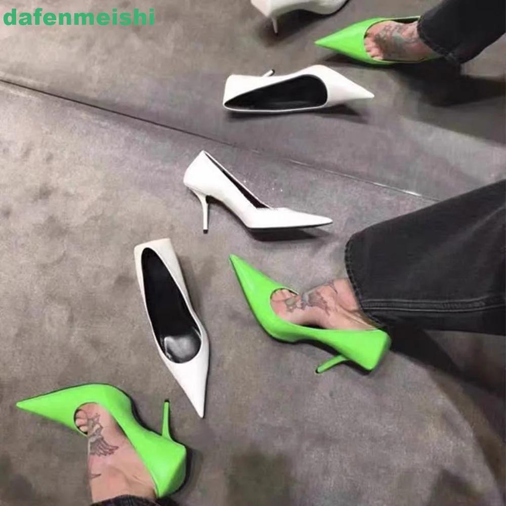 Fashion Green/white Pointed Toe Women Pumps Slip On Shallow Thin High Heel 6Cm/8Cm Sexy Fashion Pumps 2025 New Green Sexy Women's Shoes