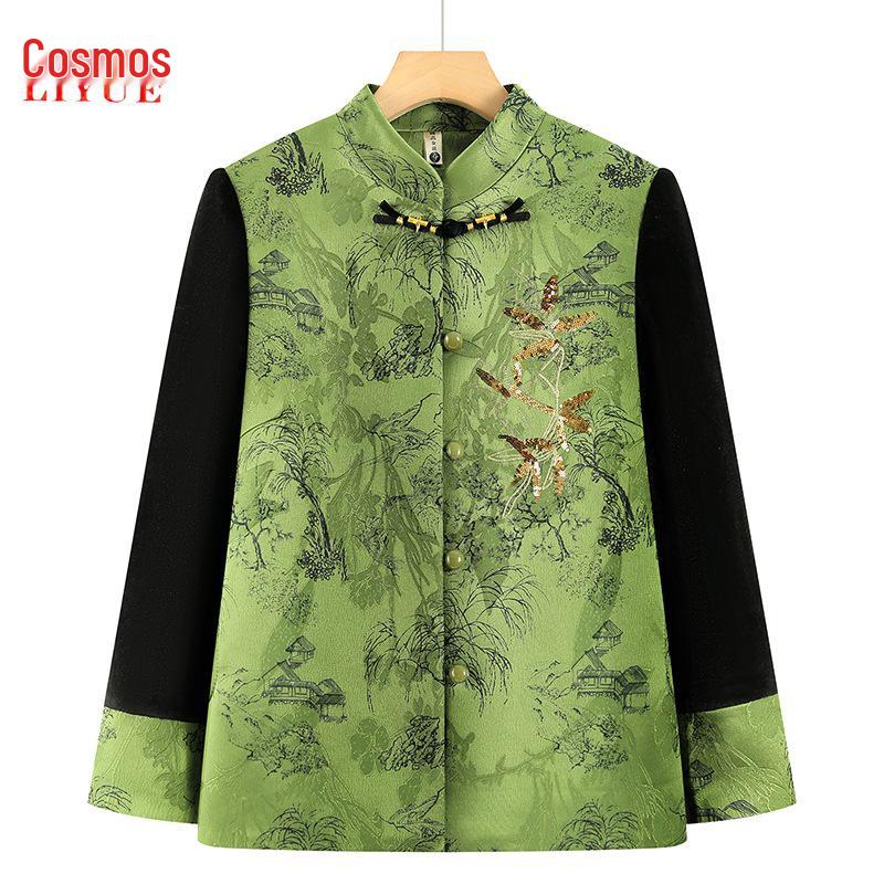 Autumn Wool Coat for Middle-aged and Elderly Women with Turn-down Collar