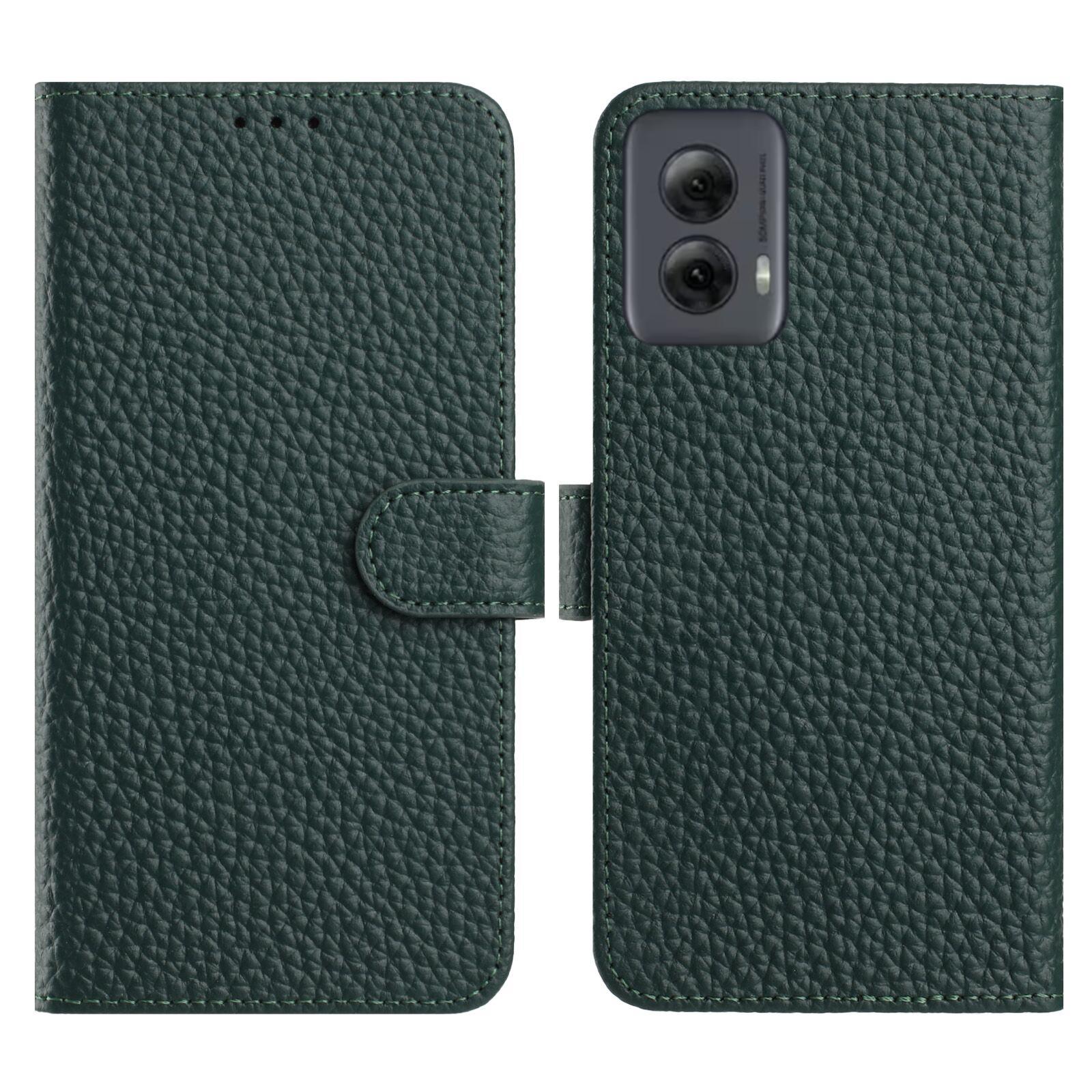 

For Motorola Moto G Power (2024) Case Wallet Stand Litchi Texture Genuine Cow Leather Flip Phone Cover Green