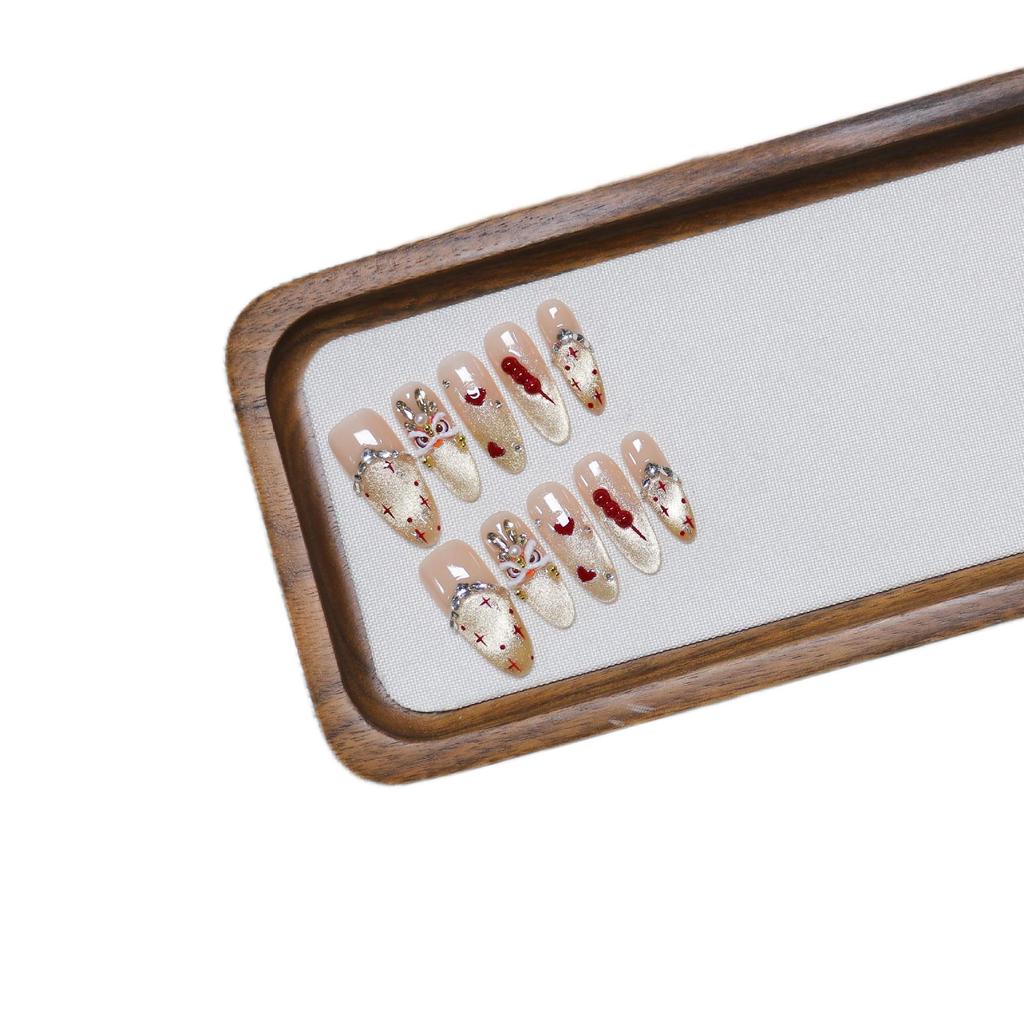 Dragon Rhyme Golden Crimson: Guochao Handcrafted Lion-Inspired Red Gourd Nail Decoration & Whitening Manicure Set